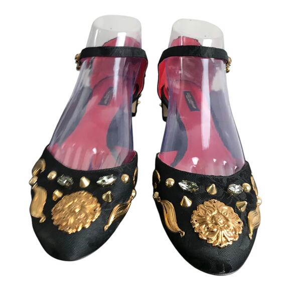 Dolce & Gabbana Ankle Strap Shoe Women US10 EU40 Black Embellished Gold Floral - Picture 3 of 10